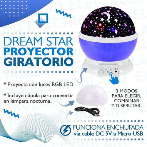 Imagen 3 de 10 de Lámpara Proyecta Estrellas Dream Star Rotatoria Luz Nocturna