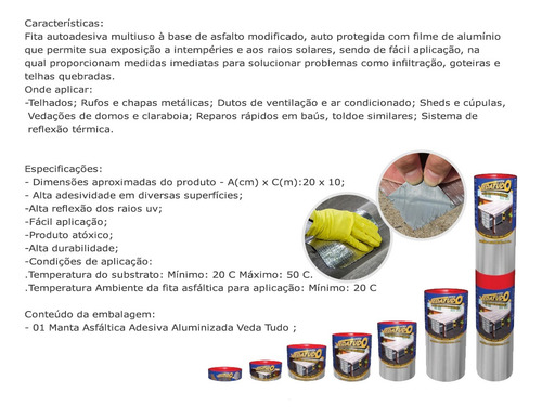 Imagem 5 de 7 de Manta Asfáltica Aluminizada Telhado Auto Adesiva- 20cm X 10m