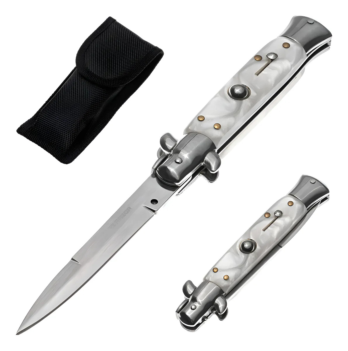 Navaja Estilete Automática Tipo Italiano Razor – Diseño Blanco con Estuche