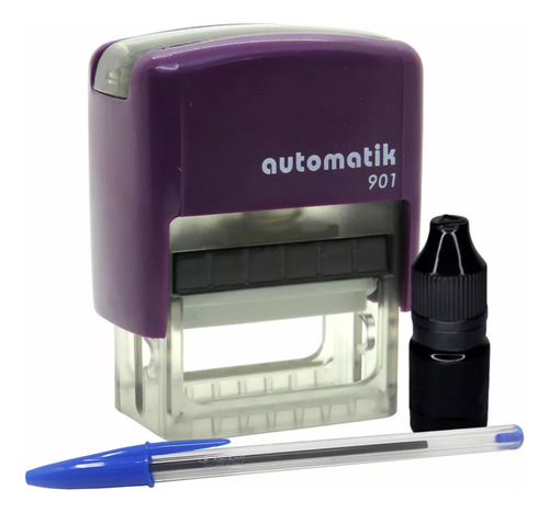 Sello Personalizado Automático Violeta Con Bolígrafo Y Frasco De Tinta De Regalo