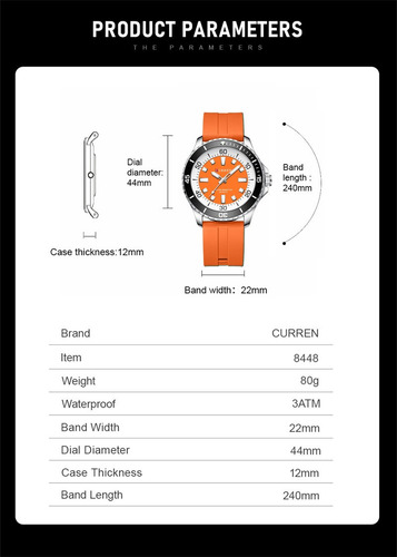 Reloj De Cuarzo Curren 8448 Para Hombre, Deporte, Negocios,