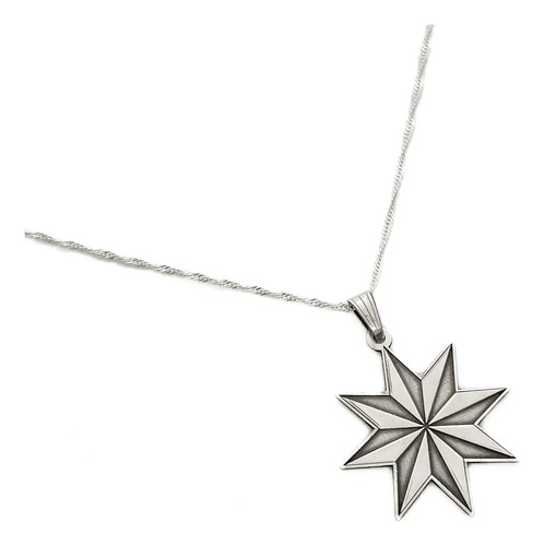 Cadena Y Dije Estrella Ocho Puntas Plata 925 Plata 925 50 Cm