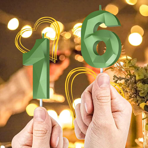 Velas De Cumpleaños Con Número (14 Velas Verdes) Con Forma D