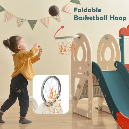 Tobogán Y Columpio Para Niños Con Casa De Juegos Independien Rojo
