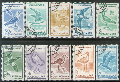 Rumania Serie Completa X 10 Sellos Fauna Aves Y Pájaros 1991