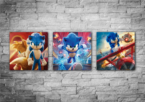 Cuadros Trípticos Decorativos Sonic Set De 3 Unidades