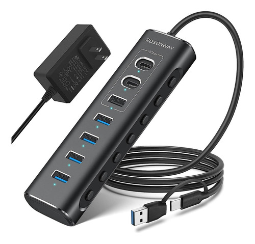 Concentrador Usb Con Alimentación 7 Puertos 10gbps Rsh-a107c