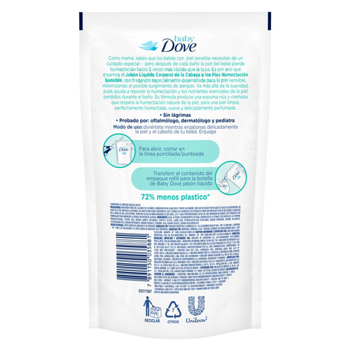 Imagen 2 de 2 de Jabón líquido Baby Dove Humectación Sensible repuesto 180 ml