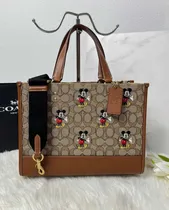Comprar Bolsa Coach X Disney Dempsey 100% Original Con Mickey Mouse Marrón Claro Monograma De La Marca Con Bordado De Mickey. Oro Negro