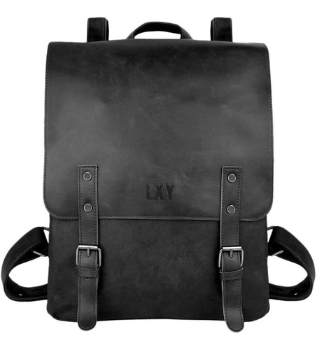 Mochila Cuero Vegano Negra Para Laptop Hasta 14 Pulgadas