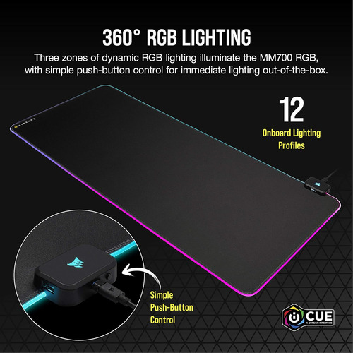 Mouse Pad Corsair Mm700 Rgb, 2 Puertos Usb, 930 X 400 X 4 Mm
