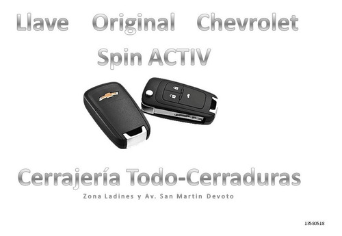 Llave Original Gm  Chevrolet Spin Activ Con Telemando 3 Btn