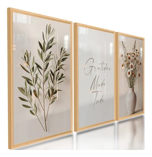 Quadros Decorativos Boho Gratidão Muda Tudo Sala Kit 122x60