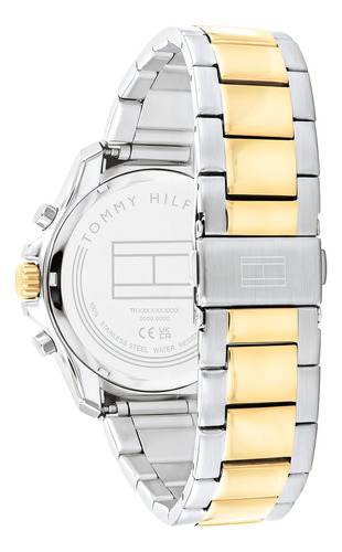 Reloj Hombre Tommy Hilfiger 1792095 Malla Plateado Y Dorado Bisel Negro Fondo Negro
