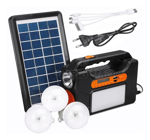 Mini Kit Solar Portátil Panel Solar + 3 Focos Radio Fm/ Mp3