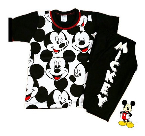 Conjunto Infantil Menino Disney Mickey Camiseta Tamanh 1 A 7