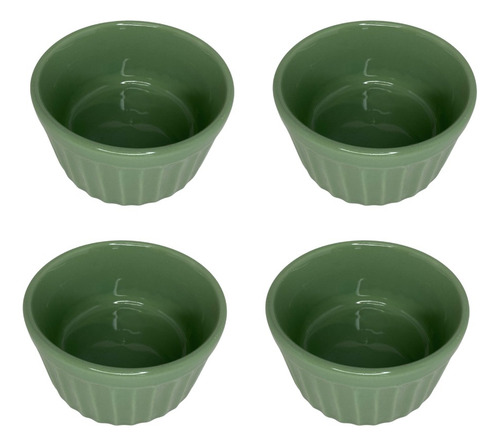 Kit 4 Ramekim Verde Médio 180ml Porcelana Porção Servir