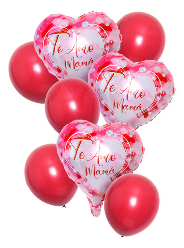 Set Globo Corazones Metalico Te Amo Mama Color Rojo