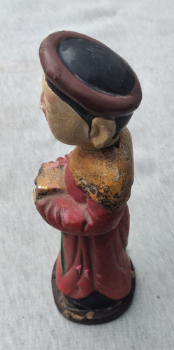 Antiguo Personaje Chino Policromatico, Siglo Xix, Madera (Usado)