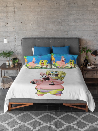 Bob Esponja E Patrick Lençol Queen Personalizado Personagens Cor Branco