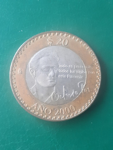 Moneda México 2000 20 Pesos Octavio Paz