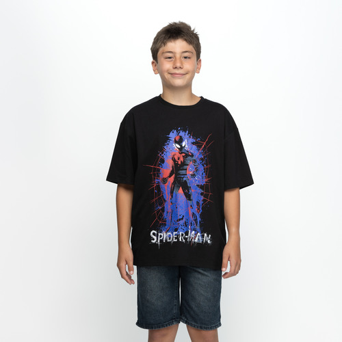 Polera Niño Poderoso Spiderman Negra Marvel