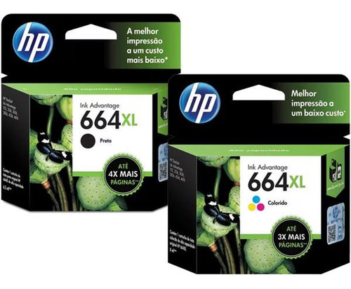 Kit Cartucho Hp 664xl Preto + 664xl Colorido 664