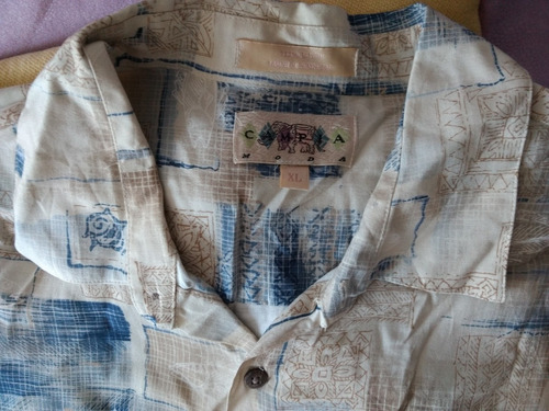 Camisa Hawaiana Beige Tropical Hombre Talle Xl -25 Rayón