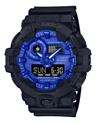 Reloj Casio G-shock Negro Ga-700bp-1a Analo-digital Color del fondo Azul claro
