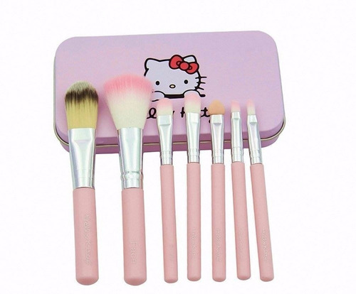 Set 7 Brochas Maquillar Hello Kitty Estuche Metal O Plástico