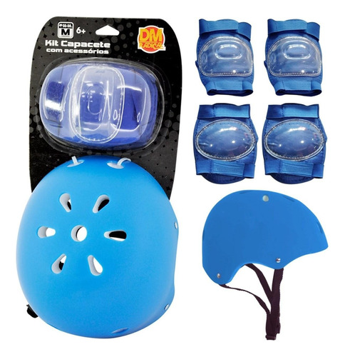 Kit Proteção Capacete Joelheiras Cotoveleiras Azul Dmtoys