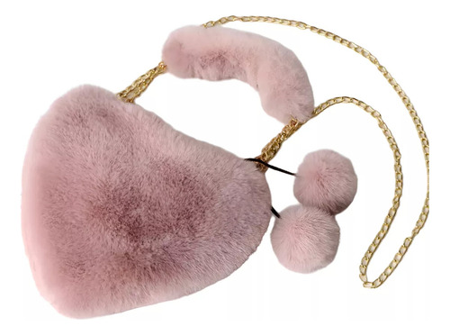 Bolsa Bandolera Afelpada Con Forma De Corazón Con Cadena Palo De Rosa Dorado