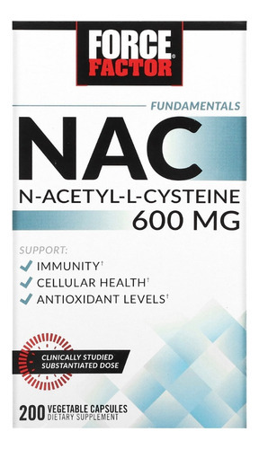 Nac N-acetil Cisteína 600mg (200 Cápsulas) 200 Servicios Sabor Sin Sabor