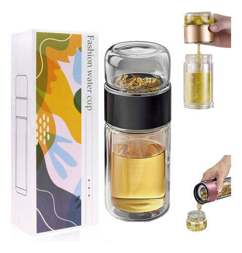 Botella De Vidrio Doble Pared Portátil, Termos Infusor De Té