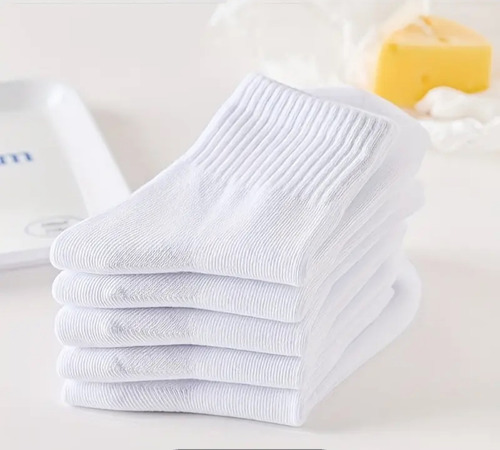 6 Pares Calceta Casual O Deportiva Blanca De Algodón Blanco Liso Unitalla