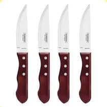 Comprar Juego de Cuchillos para Asado Jumbo Tramontina de Acero Inoxidable y Mango Rojo Polywood, 4 piezas.