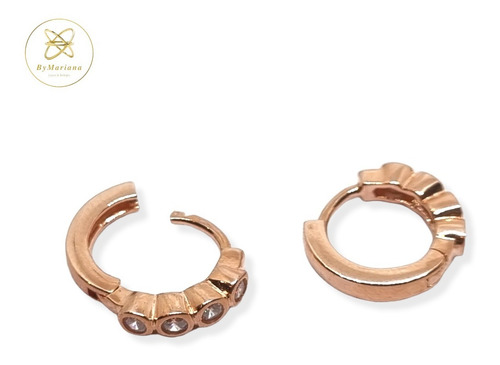 Imagen 3 de 5 de Aros Plata Rose Rodinada Argolla Con Cubic 15 Mm 2,8 Grs