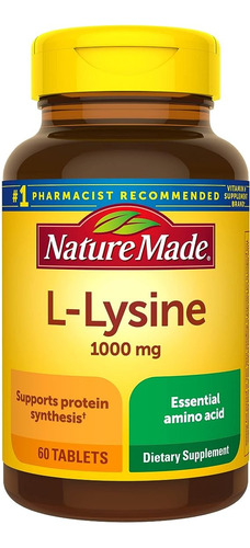 Nature Made L-lysine 1000 Mg 60 Caps Aminoacido Esencial