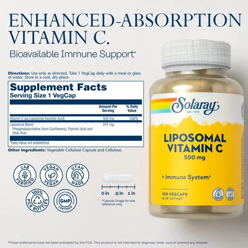 Suplemento Solaray De Vitamina C Liposomal, 500 Mg, Vegano,