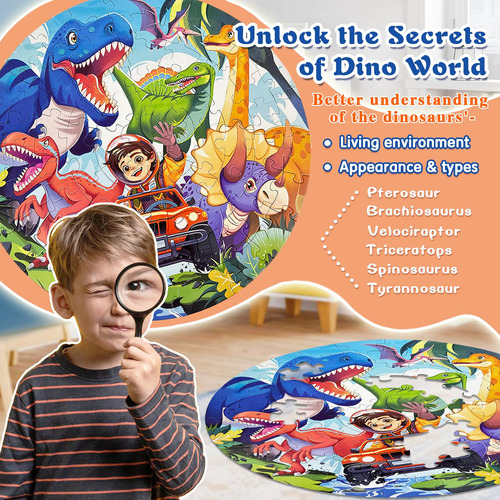Puzle Talgic Dinosaur Para Niños De 4 A 8 Años, 70 Piezas Co