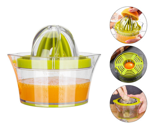 Exprimidor Manual Multifuncion Rallador Medidor Jugos 4 En 1 Color Verde Lima