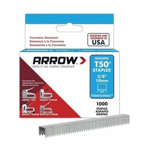 Grapa Arrow 3/8  10mm   T50 Set 1250 Piezas