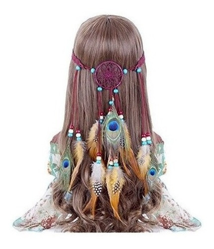 Tocado De Plumas Indio Diadema De Hippie De Pavo Real Con At