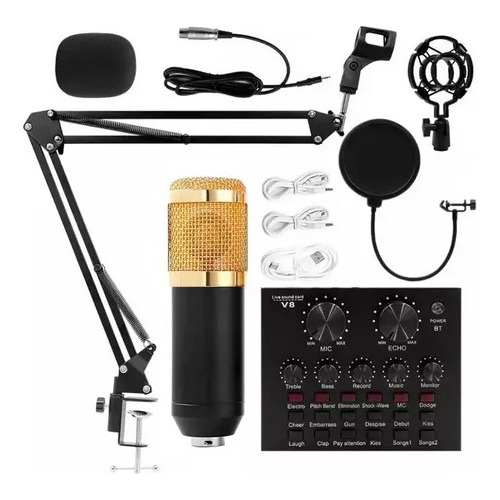 Kit Micrófono Profesional De Condensador + Tarjeta Sonido V8