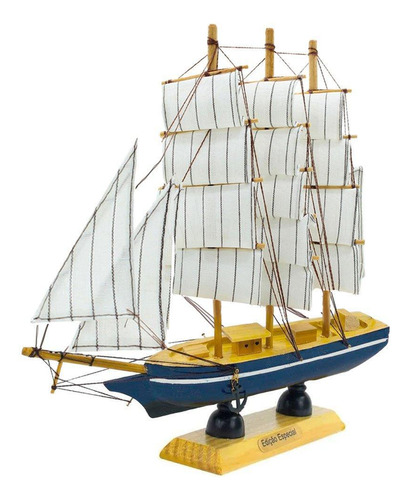 Miniatura Barco Navio De Madeira Veleiro Decorativo - 22cm