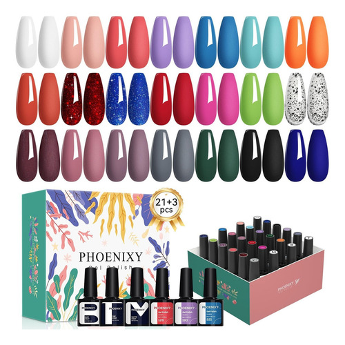 Phoenixy Set Esmaltes Uñas Gel 24 Uds, Base Top Coat Marrón