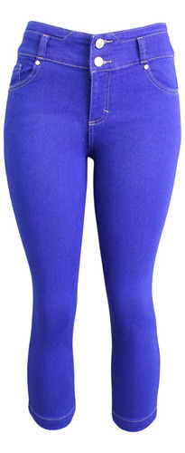Jean Capri Mezclilla Dama Con Bolsas, Doble Botón En Pretina