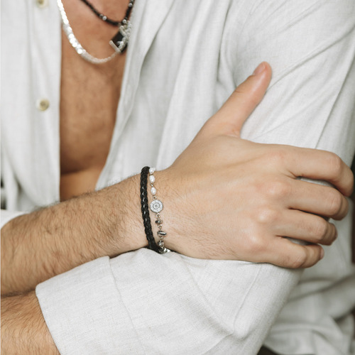 Pulseira Masculina Corda Preta Comprimento 20 Cm Cor Preto