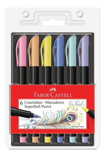 Canetinha Brush Pen Supersoft Pastel 6 Cores Faber Castell