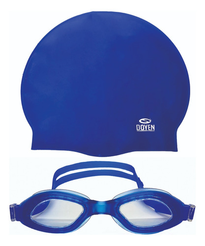 Kit Gorra Silicona Natación C100 + Antiparra Adulto Azul